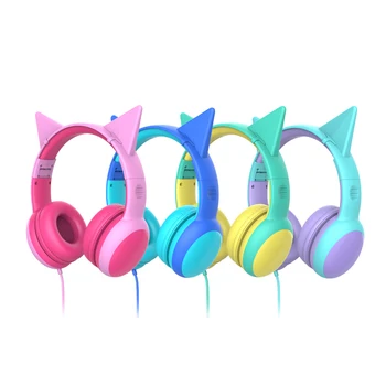 Gorsun Niños Auriculares con volumen limitado, los Niños de Auriculares con una decoración a oídos del Oído, para los niños y las niñas, Cable de los Auriculares