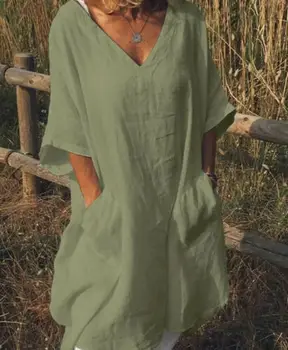 Retro vestidos de las Mujeres de la muchacha Sólido Vestido de BohoTop Mini Vestido de Lino 2019 Nuevo Verano Casual, Fiesta de Graduación Túnica Suelta Camisa