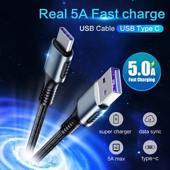 5A USB Tipo C Cable Para Huawei Mate 20 10 Pro P30 P20 Teléfono Móvil USBC de Carga Rápida USB-C Rápido Cable de Carga para el Xiaomi Redmi