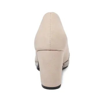 QUTAA 2020 Patchwork de piel de Serpiente de la PU de Grey Zapatos de las Mujeres de la Plaza de Talón de las Mujeres de la Moda Bombas del Dedo del pie Puntiagudo Resbalón en el Único de los Zapatos de Tamaño 34-43