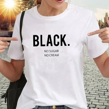 Color gris Chica Negra Magia Blanca de la de Color Negro Sin Azúcar No hay Crema Impreso Camisetas Casual Divertido Camisa de Manga Corta de las Mujeres tops M201