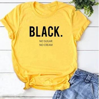 Color gris Chica Negra Magia Blanca de la de Color Negro Sin Azúcar No hay Crema Impreso Camisetas Casual Divertido Camisa de Manga Corta de las Mujeres tops M201