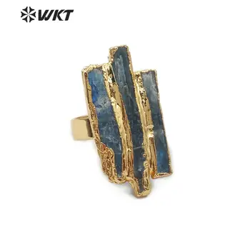 WT-R336 Natural Anillo de Piedra de Forma Irregular Natural de color Azul Cianita Con Oro Galvanizado Anillo de la Moda Anillo Para Mujer de la Joyería