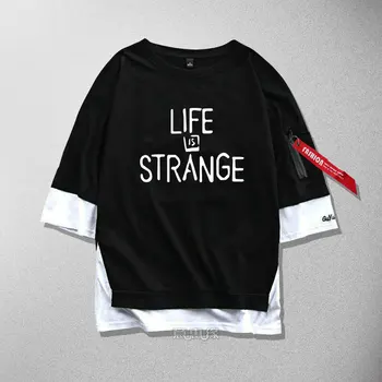 La Vida nueva es Extraño cosplay T-Shirt de Anime de algodón Max Caulfield Chloe Precio mujeres Hombres Falso de dos piezas de Cinta Camiseta Mejores Camisetas
