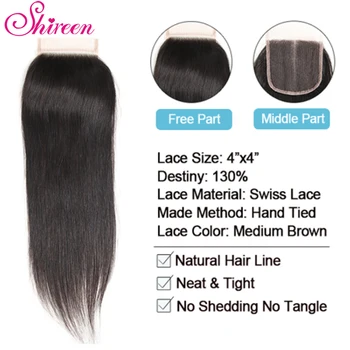 Shireen Maylasian Cabello lacio 3 Paquetes Con el Cierre de la Parte Libre de cabello Humano de Paquetes Con Cierre de Remy del Pelo de la Armadura de Paquetes de Ofertas