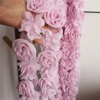 La luz de color rosa vestido de novia de gasa de encaje hecho a mano vestido de la correa de hombro de la falda cinturón de rosa flor de la tela de encaje accesorios