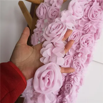 La luz de color rosa vestido de novia de gasa de encaje hecho a mano vestido de la correa de hombro de la falda cinturón de rosa flor de la tela de encaje accesorios