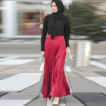 Plisado Musulmán De La Falda De Las Mujeres Kaftan Abaya Turquía Islámica Moslim Faldas Elbise Musulman Vetement Femme Dubai Jupe Musulmane