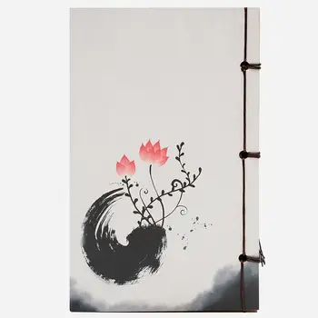 Nuevas y creativas de Estilo Chino Lotus Planificador de Bloc de notas, 17*11cm Vintage Notebook con Borla en Blanco Kraft Páginas
