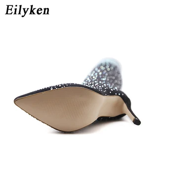 Eilyken Nuevo Diseño de la Moda del Dedo del pie Puntiagudo Bling Más de la Rodilla Botas de Cristal Largo de Calcetín de Mujer Botas de Tacón Alto club de la Calceta Botas talla 35-43