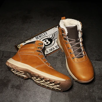 DEKABR Caliente del Invierno de los Hombres Botas de Cuero Genuino de Piel Más Hombres de Nieve Botas hechas a Mano Impermeable de Trabajo Botas de Tobillo Superior Zapatos de los Hombres