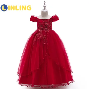 LINLING 2021 Niña Vestido de Encaje Elegante 3D Flor de la Princesa Vestido de Noche de la Princesa de la Malla del Arco Vestido de Anfitrión de la demostración de Rendimiento Vestido P601