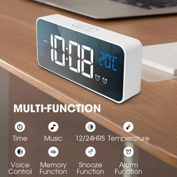 Digital LED de Alarma del Reloj de Espejo de Alarma de Reloj Electrónico de Control de sonido Digital LED Reloj de Alarma de la Temperatura de Escritorio Decoración CreativeGift