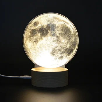 Creative 3D Acrílico Ilusión de la Luna la Luz de la Lámpara de Ambiente Cálido Led Blanco Lunar de la Noche las Luces de la Alimentación por USB Cargada de Luz de la Luna Regalo de Navidad
