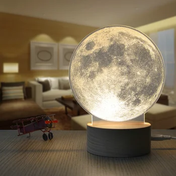 Creative 3D Acrílico Ilusión de la Luna la Luz de la Lámpara de Ambiente Cálido Led Blanco Lunar de la Noche las Luces de la Alimentación por USB Cargada de Luz de la Luna Regalo de Navidad