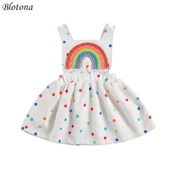 Blotona Niño los Niños de las Niñas de Bebé 3D del arco iris sin Mangas Vestido de la Moda de los Lunares Tirante Vestido de la Ropa de 0-24M
