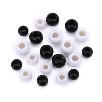 Ckysee 200Pcs Agujero Grande Perlas de Acrílico 6.5x8/8x10mm Negro Color Blanco de Plástico Hueco Bola Redonda Suelta Perlas de Bricolaje Pulsera de Decisiones
