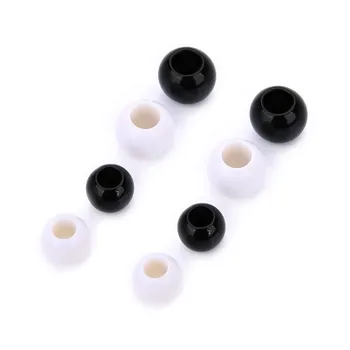 Ckysee 200Pcs Agujero Grande Perlas de Acrílico 6.5x8/8x10mm Negro Color Blanco de Plástico Hueco Bola Redonda Suelta Perlas de Bricolaje Pulsera de Decisiones