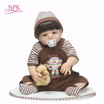 NPK Bebes reborn 46CM completo de silicona reborn baby boy muñecas juguetes de lujo con el oso niño se bañe juguetes boneca reborn dolls para el niño