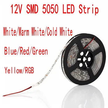 Tira de LED de DC12V 5050 LED Flexible de la Luz 300 LED de 5m/Reel Blanco/Blanco Cálido/Blanco Frío /Azul/Rojo/Verde/Amarillo/RGB 5050 LLEVÓ la Tira