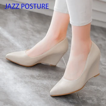 2020 Otoño de las Mujeres Genuino Zapatos de Altura Cuñas de Zapatos de Mujer de moda Casual Mocasines beige Blanco blanco rojo negro z473