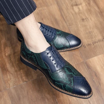 Misalwa de Moda de Piel de Serpiente Patrón de los Hombres de Oxford Zapatos de la PU Británico de Fiesta Elegante de la Boda de los Hombres Semi-formal Zapatos 38-48