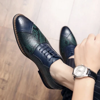 Misalwa de Moda de Piel de Serpiente Patrón de los Hombres de Oxford Zapatos de la PU Británico de Fiesta Elegante de la Boda de los Hombres Semi-formal Zapatos 38-48