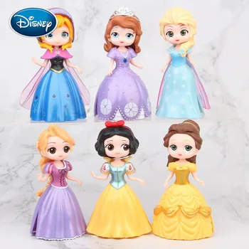 Disney Muñeca de Juguete 6pcs Vestido de Juguete Sofía/Anna/Aisha/Belle/Rapunzel/Blanco de la Nieve de la Princesa de la Mano de la Muñeca de las Niñas de la Decoración de la Casa 10cm