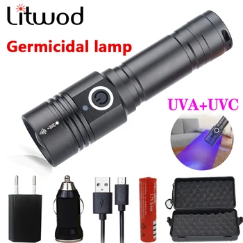 Portátil de rayos UVA UVC LED Linterna Zoom Linterna 18650 Batería Recargable Impermeable de Esterilización Máscara de la Lámpara de Desinfección de Bulbos