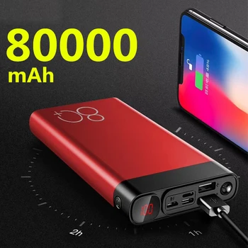 Banco de la alimentación por 80000mAh de Carga Rápida USB Doble de Gran Capacidad de Carga Rápida Portátil Powerbank para IPhone Xiaomi Samsung