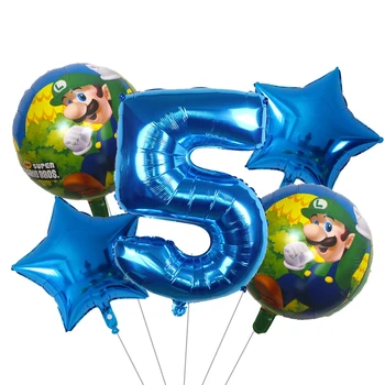 5pcs Super Mario Globos de 30 pulgadas Número Niño Niña Decoraciones de Fiesta de Cumpleaños Globo de Mario Luigi Bros Globos de Mylar Decoración