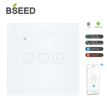 DESCENDIENTES Touch Switch Smart Wifi de 3 secciones, Smart Switch Interruptor de Vidrio Blanco Negro Oro Trabaja Con la Tuya Google