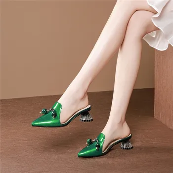 FEDONAS Genuino Cuero de la Punta del Dedo del pie de las Mujeres Mulas Concisa Sexy zapatos de Tacón Alto de las Bombas de 2020 de la Primavera Verano de Baile de la Boda Zapatos de Mujer