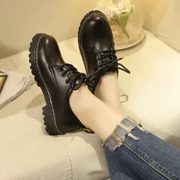 Cresfimix zapatos de mujer de las mujeres de la moda de 2019 negro cuero de la pu de cordón de la plataforma plana zapatos de dama casual y fresco de otoño zapatos c2418