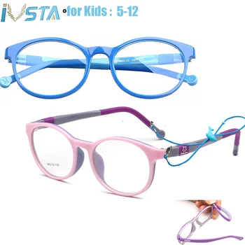 IVSTA Niños Gafas con correa de Ronda TR90 Anteojos Recetados de la Miopía de los Niños de la Goma de Silicona de Ojo de Gato de la Muchacha Espectáculo de color Rosa