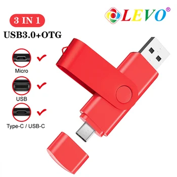 Nueva OTG Unidad Flash USB 3 en 1 USB3.0 & Type-C & Micro USB Pen Drive de 256 gb 128 GB 64 GB 32 GB memoria USB Pendrive