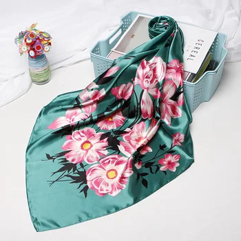 Impresión Floral Pañuelo de Seda de Satén de Pelo Bufanda Para las Mujeres de la Moda Hijab Bufandas Femenina de 90*90cm Plaza Chales Bufandas de Cuello Para Damas