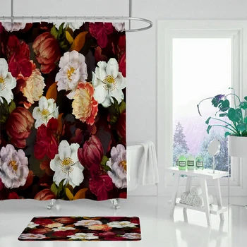 El paisaje interior de la flor de la planta de cortina de ducha de poliéster impermeable baño hoja de impresión para la decoración del cuarto de baño