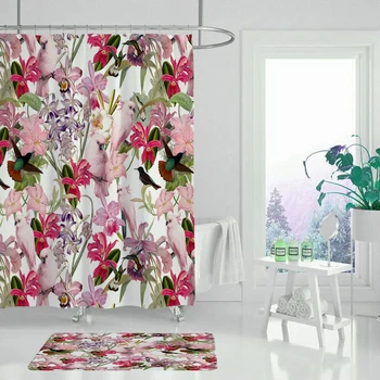 El paisaje interior de la flor de la planta de cortina de ducha de poliéster impermeable baño hoja de impresión para la decoración del cuarto de baño