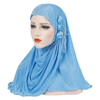 Las mujeres Musulmanas Instante Hiyab Bufanda de la Llanura de Flores Deshierbe Hijabs con diamantes de imitación Indina Headwrap África Estilo Suave de Algodón, artículos de Sombrerería