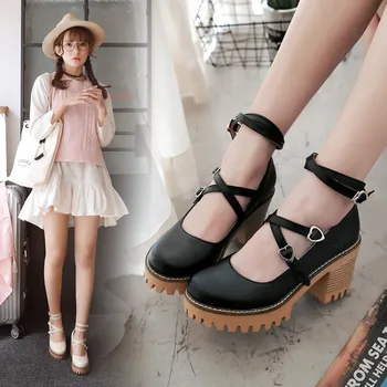 Sweet lolita zapatos de la cruz vendaje de tacón alto de las mujeres zapatos de lolita cosplay zapatos de 3 colores loli cos Japonés kawaii girl