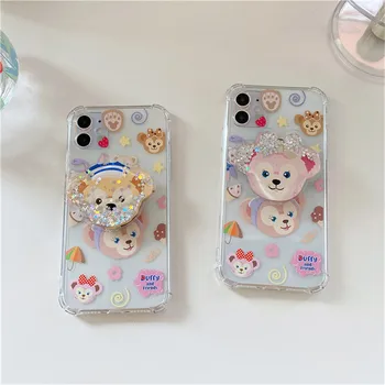 Corea Glitter 3D Oso Plegable Titular de Caso Para el iPhone 12 11 Pro Max XR X Max 7 8 Plus se2 teléfono del Silicón del Teléfono Cubierta Posterior