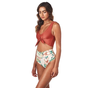 2020 Nuevas de Alta Cintura de las Mujeres trajes de baño Bikini Conjunto de Tiras de Impresión Floral Traje de baño de Niña de la parte Superior del Tanque Hueco Traje de baño de Mujer Sexy biquini