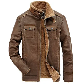 Envío de la gota de los hombres casuales de cuero grueso de chaquetas de invierno de la pu de la motocicleta de la capa mantener caliente outwear ABZ29