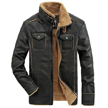Envío de la gota de los hombres casuales de cuero grueso de chaquetas de invierno de la pu de la motocicleta de la capa mantener caliente outwear ABZ29