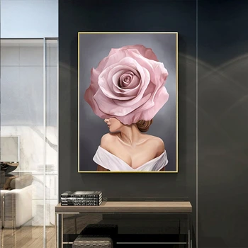 Rosa De La Rosa Blanca De La Flor De Las Mujeres Cartel Abstracto Pintura En Tela, Arte De La Pared De La Imagen Moderna Sala De Estar Decoración De Cuadros