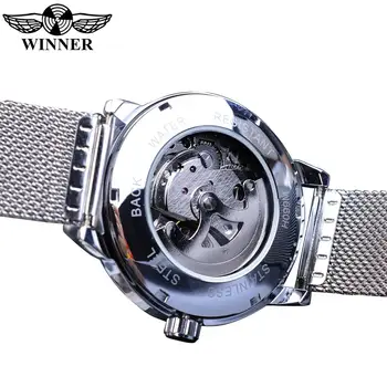 Ganador de los Hombres de Moda los Relojes Mecánicos de Plata Azul Deporte Ultra-delgado Reloj Analógico de Malla de Acero Banda de Negocios Reloj Relogio Masculino