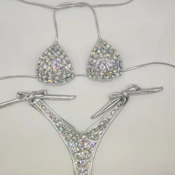 2020 venus de vacaciones de nuevo estilo del diamante bikini set vendaje abrir trajes de baño push up rhinestone bling piedras traje de baño sexy mujeres nadar