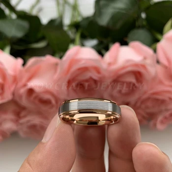 6mm de Oro Rosa de la Mujer de Tungsteno Anillo para Hombre de la Boda Banda de Pisar los Bordes Biselados Acabado Cepillado de Ajuste de la Comodidad