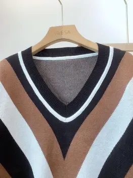 ALPHALMODA 2020 Nuevo V-cuello de Rayas Golpe de Color de Tejer Suéter + Pantalones de las Mujeres de la Moda de 2pcs juego de Ropa Cómoda Sala de estar Desgaste Traje